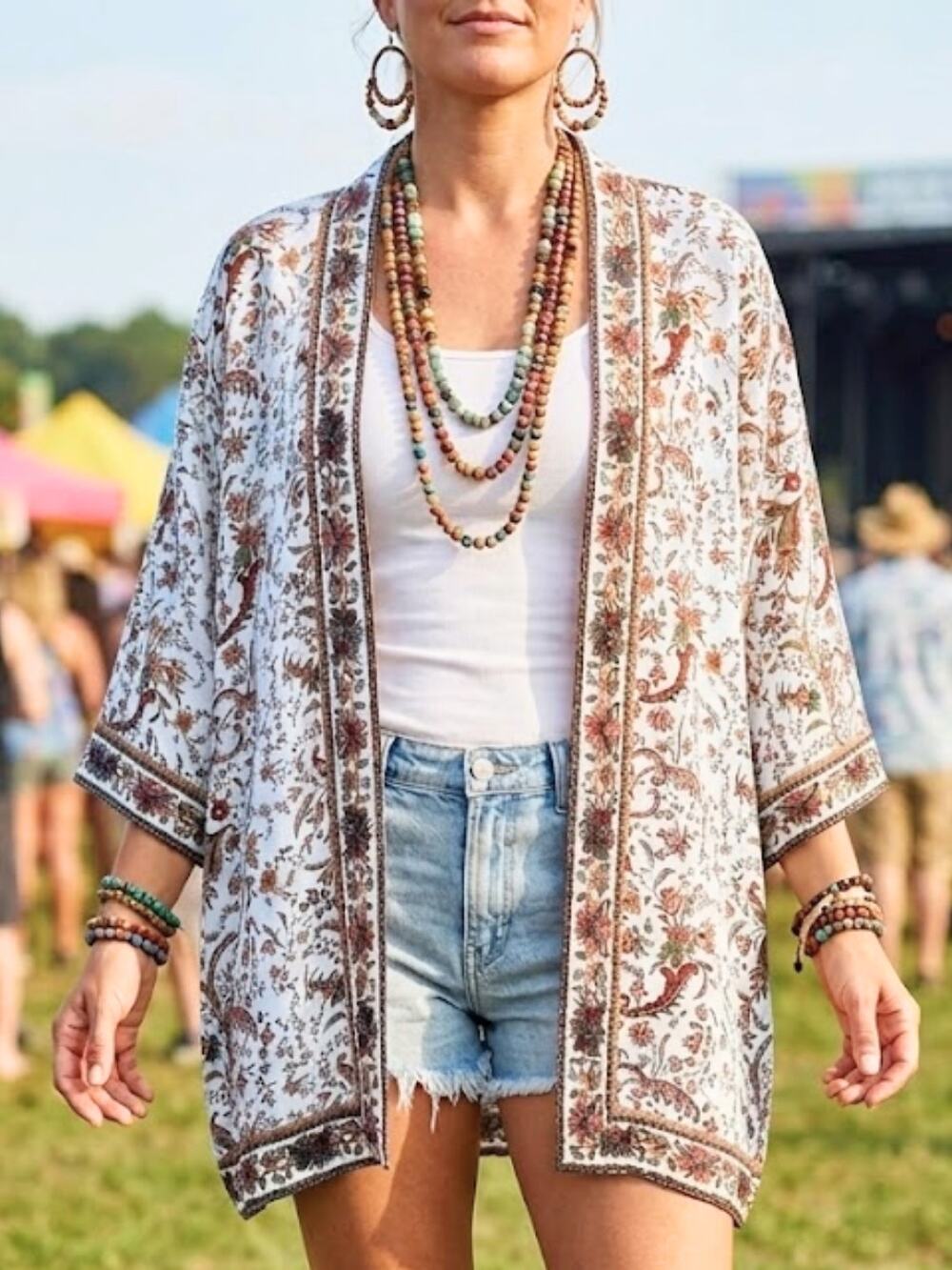 MAX STUDIO Floral Paisley Kimono M | Boho Open Front Layer